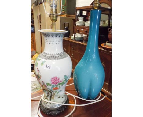 An oriental style china vase table lamp and a turquoise table lamp 