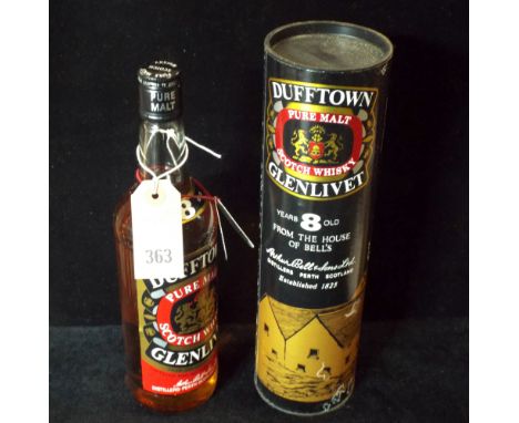 Dufftown Glenlivet 8 year old pure malt scotch whisky circa 1970 with original cardboard tube in excellent condition 