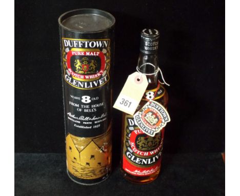 Dufftown Glenlivet 8 year old pure malt scotch whisky circa 1970 with original cardboard tube in excellent condition 
