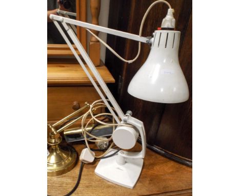 Angle poise desk lamp and a brass banker's style desk lamp 