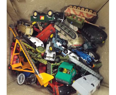 Large accumulation of Dinky and Corgi toy cars to include combine harvester, military tanks, car transporters, field guns etc