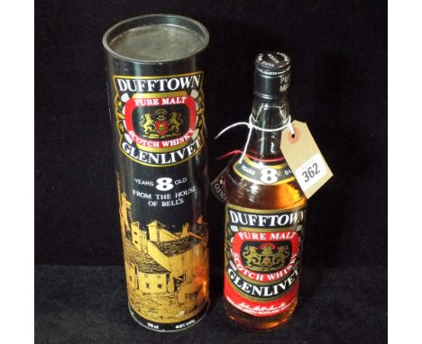 Dufftown Glenlivet 8 year old pure malt scotch whisky circa 1970 with original cardboard tube in excellent condition 