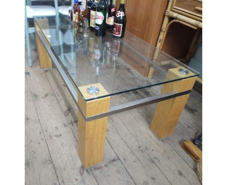 Good quality light oak and plate glass rectangular coffee table 