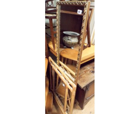 A long wall mirror in gilt frame and a bamboo framed mirror