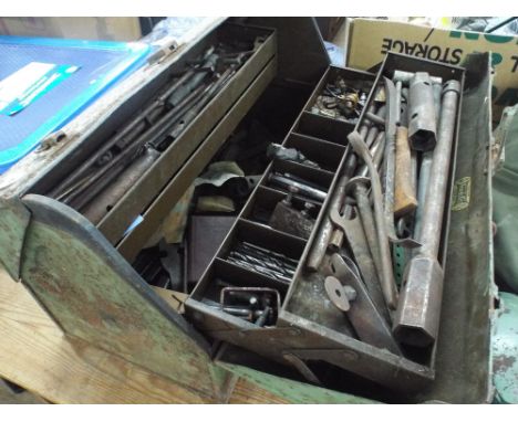 Large old toolbox with quantity of tools 