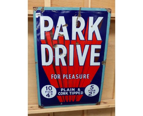 A PARK DRIVE ENAMEL SIGN.   51 x 76cms.