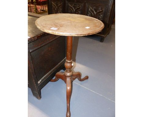A 19th.C.MAHOGANY AND FRUITWOOD TRIPOD TABLE WITH TRAY TOP.   D.42cms.