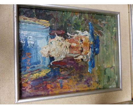 LATE 20th.C.CONTINENTAL SCHOOL.  PORTRAIT OF AN OLD MAN AND ANOTHER OF A STANDING FIGURE, BOTH SIGNED INDISTINCTLY, OIL ON CA