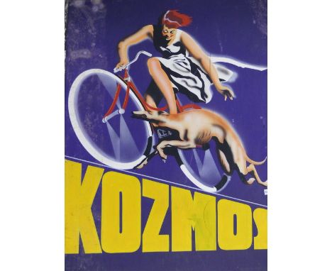 A VINTAGE ART DECO DESIGN HAND PAINTED SIGN: KOSMOS.