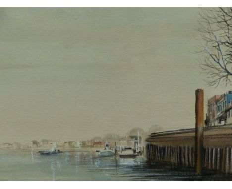 KEN MESSER  (1935-)  A THAMES VIEW, SIGNED WATERCOLOUR  18 x 36.5cms  AND A COLOUR PRINT BY THE SAME HAND, THAMES ABOVE LECHL