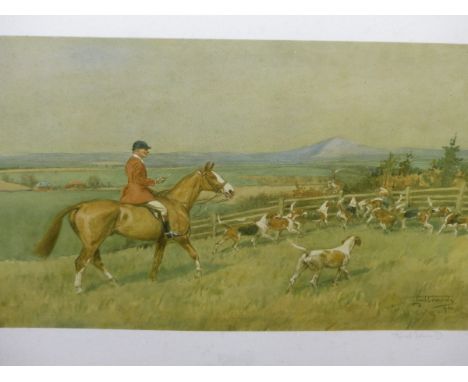 THREE COLOUR HUNTING PRINTS AFTER LIONEL EDWARDS, ALL PENCIL SIGNED AND TWO OTHER SIMILAR PRINTS.   (5)