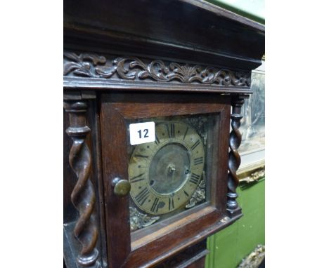 AN 18th.C.AND LATER OAK CASED GRANDMOTHER CLOCK WITH EIGHT DAY BELL STRIKE MOVEMENT, 6"BRASS DIAL AND CHAPTER RING.   H.155cm