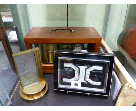 A 20th.C.MAHOGANY CASED BAROGRAPH WITH INTEGRAL THERMOMETER TOGETHER WITH A ZEISS ART DECO DESK BAROMETER AND A WALL BAROMETE