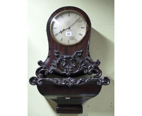 A WM.IV.MAHOGANY BRACKET CLOCK.  BALLOON FORM CASE WITH CARVED DECORATION, SILVERED, UNSIGNED DIAL, SINGLE FUSEE MOVEMENT COM