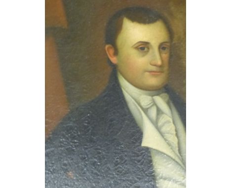 EALY 19th.C.NAIVE SCHOOL.   PORTRAIT OF A YOUNG MAN, OIL ON CANVAS.   90 x 64cms.