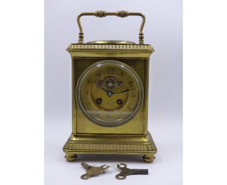 AN IMPRESSIVE 19th.C.BRASS CASED DESK CLOCK.BAROMETER, VISIBLE ESCAPMENT, DIAL SIGNED ELKINGTON & Co,PARIS AND WITH SILVERED 