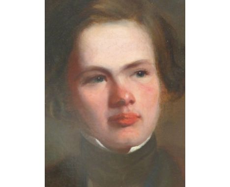 MID 19th.C.ENGLISH SCHOOL.  PORTRAIT OF A YOUNG MAN, OIL ON CANVAS,  LAID DOWN AND ROSEWOOD FRAME.   48 x 40cms.