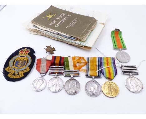 AN INTERESTING FAMILY MEDAL GROUP TO INCLUDE THREE BAR QSA TO 5756 PTE. J SEYMOUR, DERBY REGT.- THREE BAR QSA TO 5906 PTE. W 