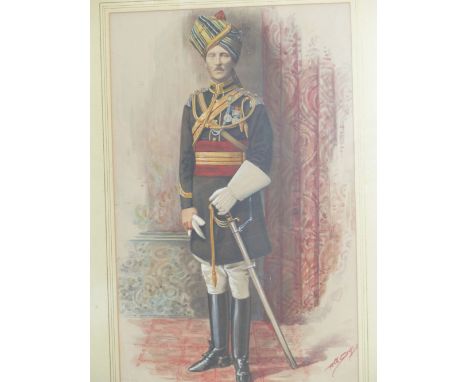 FOUR 19th/20th.C.WATERCOLOURS OF MILITARY SUBJECTS, A FULL LENGTH PORTRAIT SIGNED INDISTINCTLY,   45 x 29cms AND THREE OTHERS