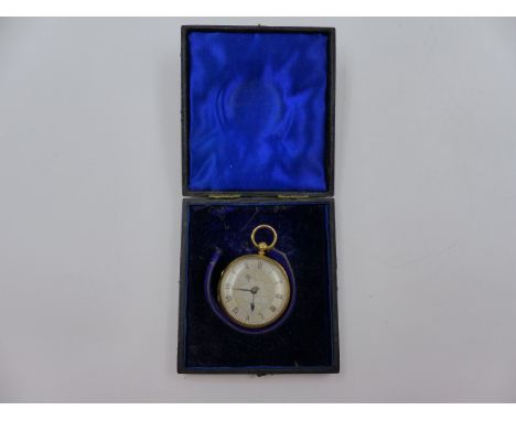 AN 18ct GOLD HALLMARKED ROWELL & SON MANUAL WOUND CASED POCKET WATCH.  