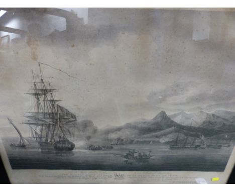 AFTER T. BUTTERSWORTH. AN ANTIQUE PRINT OF A NAVAL ENGAGEMENT. TOGETHER WITH A SIMILAR VIEW OF THE BATTLE OF THE NILE AND A F