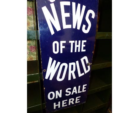 A NEWS OF THE WORLD ENAMEL SIGN.   73.5 x 30cms.