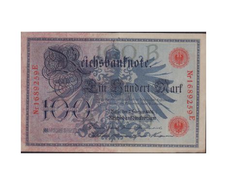 Collectible German Paper Money Reichsbanknote. Face Color: Dark blue on light blue underprint. Face Type: Red serial # and se