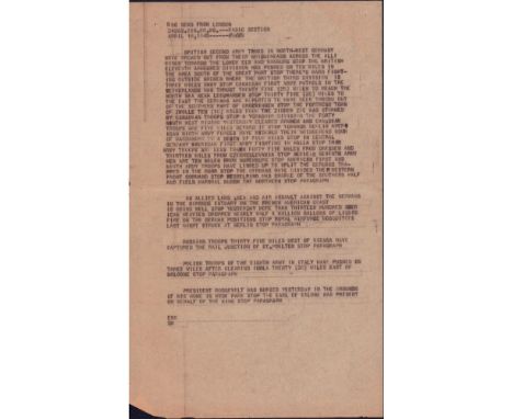 Letterhead: BBC News from London 342nd Sig. Co. Wg. Radio Section April 16th, 1945. Telegram correspondence details news from