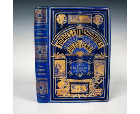 Outstanding double volume from Hetzel's French edition Au Deux Elephants with blue cover, Voyages Extraordinaires by Jules Ve