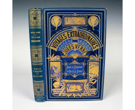 Outstanding double volume from Hetzel's French edition Au Deux Elephants with blue cover, Voyages Extraordinaires by Jules Ve