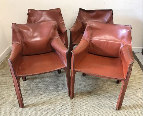A set of four Cassina Cab 412 chairs in cognac Italian leather, designed by Mario Bellini, 1970s, 58 cm wide x 47 cm deep x 7