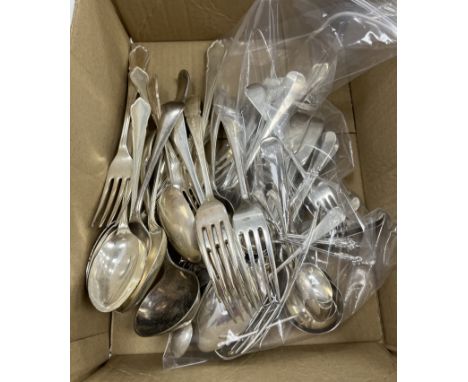 A collection of various 19th and early 20th Century silver cutlery including three "Fiddle" pattern tablespoons, three "Fiddl