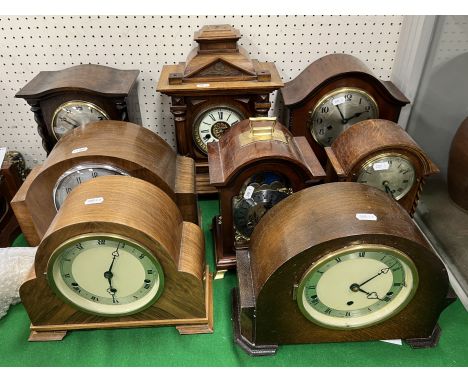 A collection of eight various mantel clocks including German and British variously, makers including Elliott, Smiths of Enfie