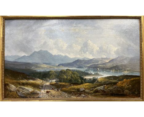 ENGLISH SCHOOL "Loch landscape with cattle on an island" (Loch Awe?), oil, unsigned, bears label verso inscribed "Scottish Hi