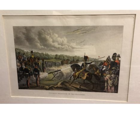 AFTER J GRANT "Rocket practice in the marshes" coloured engraving to illustrate the Army and Navy Register and Woolwich Gazet