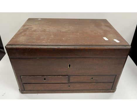 A Victorian mahogany strong box with T bar key opening screw fittings, the interior with basic fittings and lift out tray ove