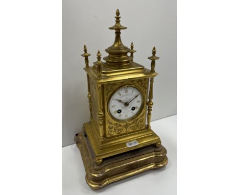 A 19th Century French lacquered brass cased mantel clock by Vincenti & Cie of Paris, the eight day movement with "Medaille d'