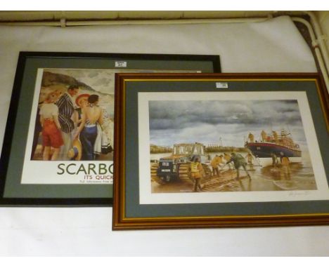 Scarborough Lifeboat, John Emerson limited edition colour print signed and numbered 727/2000 in pencil 39cm x 57cm and a repr