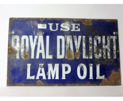 Vintage enamel on tin sign - 'Use royal Daylight Lamp Oil', W51cm Condition Report Click here for further images, condition, 