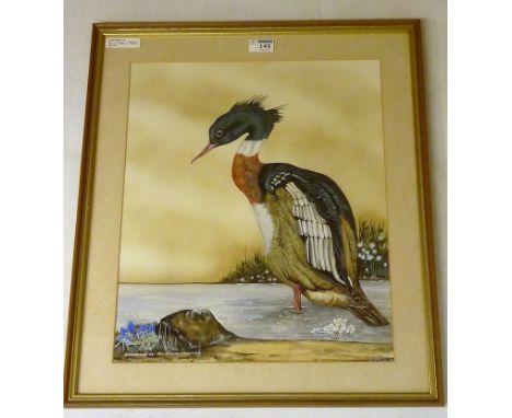 "Red Breasted Merganser", watercolour signed titled and dated R. Lawrence (19)83,  47cm x 39cm Condition Report Click here fo