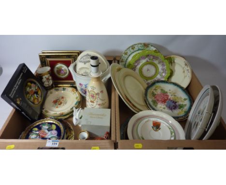 Mason's and Denby plates, Crown Devon lamp vase, 'Limoges' panels and other decorative ceramics in two boxes  Condition Repor