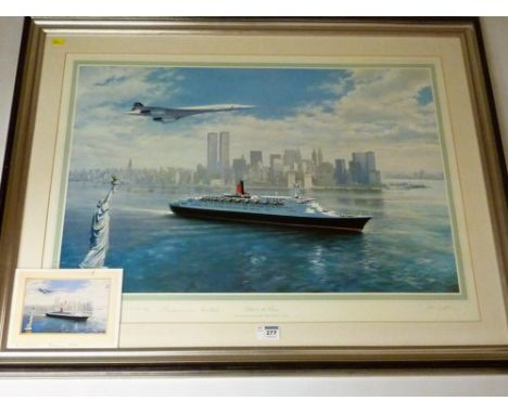 Cunard Line Interest - 'Salute to the Queen', John Young limited edition colour print signed by the Captain Lawrence Portet a