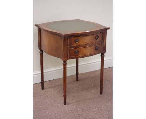 Reproduction lamp table with inset leather top fitted with two drawers, 54cm x 54cm, H64cm Condition Report Click here for fu
