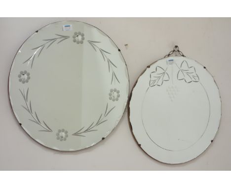 Vintage teak framed mirror, two 20th century frameless mirrors and a beaten copper framed mirror Condition Report Click here 