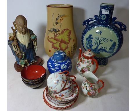 A Chinese Blue and white Moon flask, Chinese ginger jar and other oriental decorative items   Condition Report Click here for