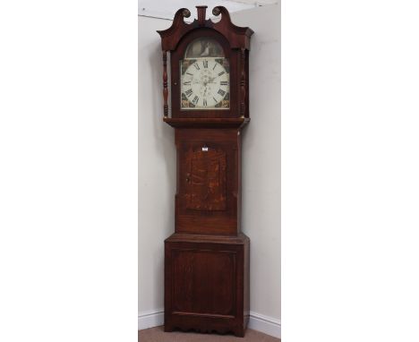 19th century oak and mahogany longcase clock fitted with 30 hour movement painted dial signed J. Wilson, Guisborough CLOCKS &