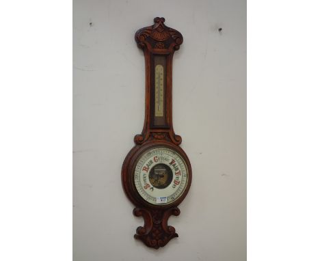 20th century carved oak cased aneroid barometer, H82cm CLOCKS & BAROMETERS - as we are not a retailer, these items are sold a