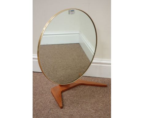 Vintage retro freestanding teak dressing table mirror, teak framed rectangular mirror and an Art Deco period chromium standar