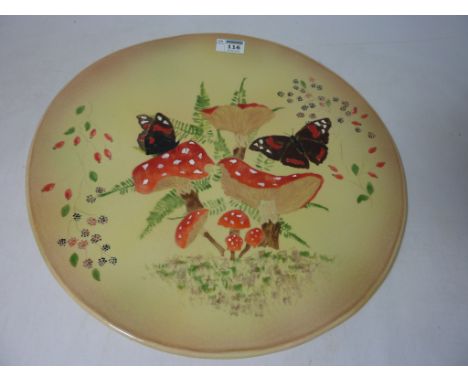 Eskdale Studio ceramic platter hand decorated with red admiral butterflies and autumn fruit D41cm  Condition Report Click her