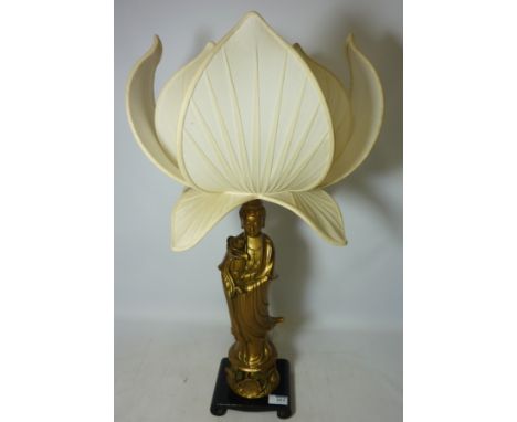 Chinese figural table lamp with lily shade  Condition Report Click here for further images, condition, auction times & delive